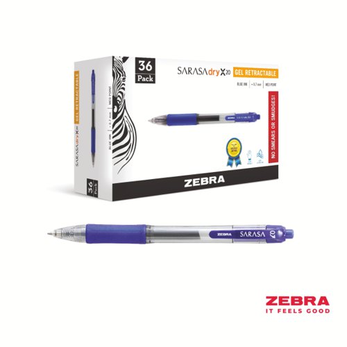 Zebra SARASA Gel Retractable Rollerball 0.7mm Pen Blue Ink [Pack of 36]