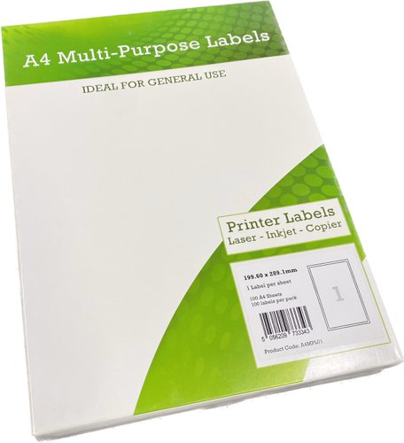 Value Compatible A4 Multipurpose Labels 1 Per Sheet 199.6x289mm (White) [Pack of 100]
