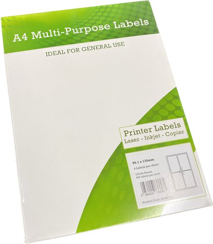 Value Compatible A4 Multipurpose Labels 4 Per Sheet 139x99mm (White) [Pack of 100]