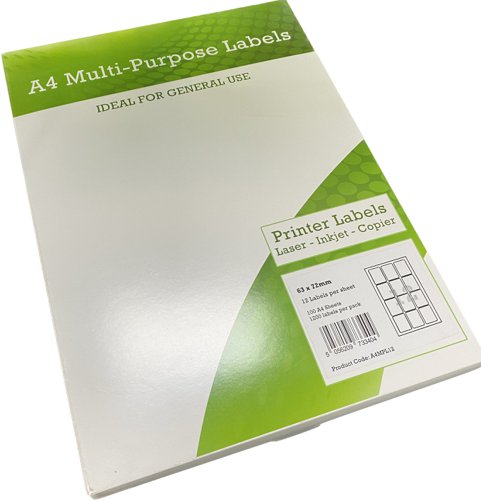 Value Compatible A4 Multipurpose Labels 12 Per Sheet 72x63.5mm (White) [Pack of 100]
