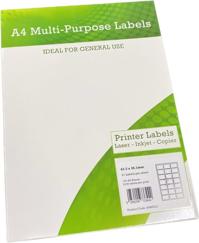 Value Compatible A4 Multipurpose Labels 21 Per Sheet 63.5x38mm (White) [Pack of 100]