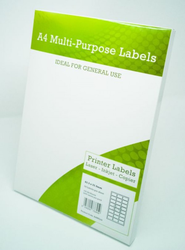 Value Compatible A4 Multipurpose Labels 24 Per Sheet 64x33.9mm (White) [Pack of 100]