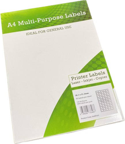 Value Compatible A4 Multipurpose Labels 65 Per Sheet 38.1x21.2mm (White) [Pack of 100]
