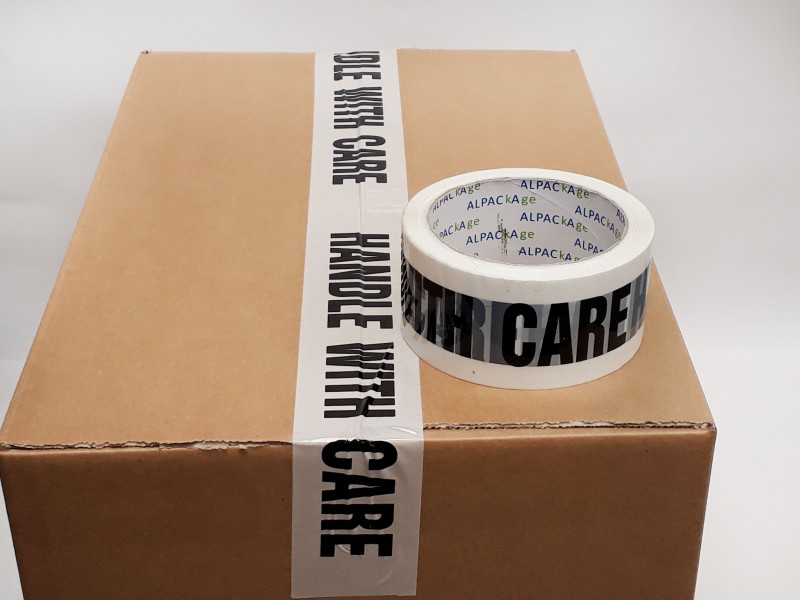 OfficePad Parcel Tape Printed Handle with Care Black and White 48mmx66m Thickness 38 [Pack of 72]