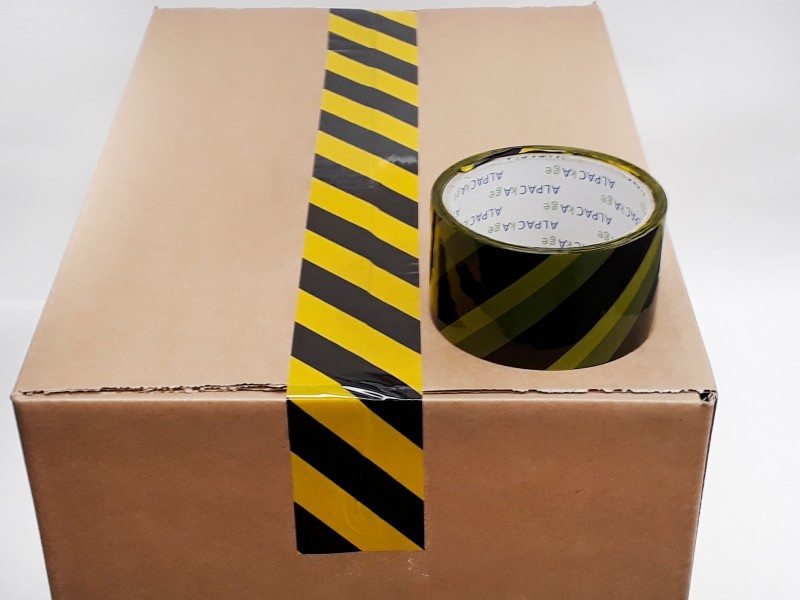 OfficePad Parcel Tape Hazard Stripes Black and Yellow 50mmx33m Thickness 38 [Pack of 36]