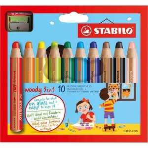 Stabilo Woody 3-in-1 Colouring Pencils with Sharpener [Pack of 10]