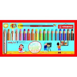 Stabilo Woody 3-in-1 Colouring Pencils, Wax Crayons and Water Colour with Sharpener [Pack of 18]