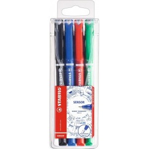 Stabilo Sensor Fineliner Pen Black, Blue, Red and Green [Wallet of 4]