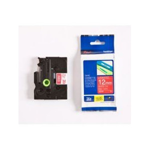 Brother TZE435 White on Red 8m x 12mm Gloss Tape