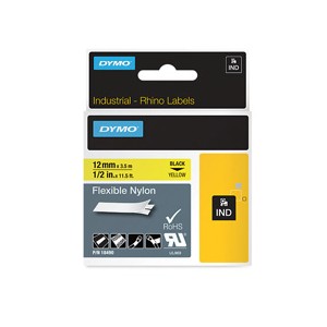 Dymo 18490 12mm x 3.5m Black On Yellow Flexible Nylon Tape - S0718080