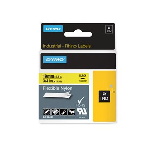 Dymo 18491 19mmx3.5m Black On Yellow Flexible Nylon Tape alternative image 1