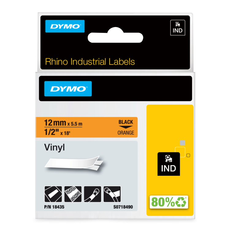 Dymo 18435 12mm Orange Vinyl Tape - S0718490 alternative image 1