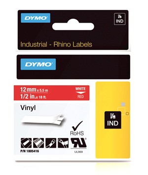 Dymo 1805416 12mm White on Red Tape alternative image 1