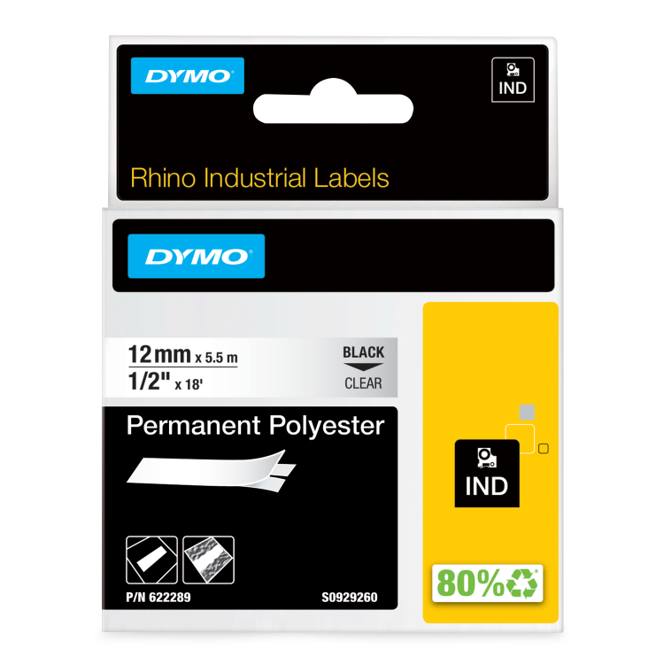 Dymo 622289 12mm Black on Clear Tape