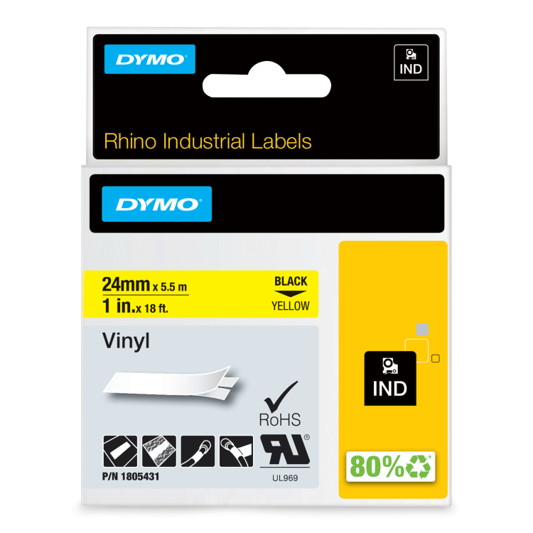 Dymo 1805431 24mm Black on Yellow alternative image 1