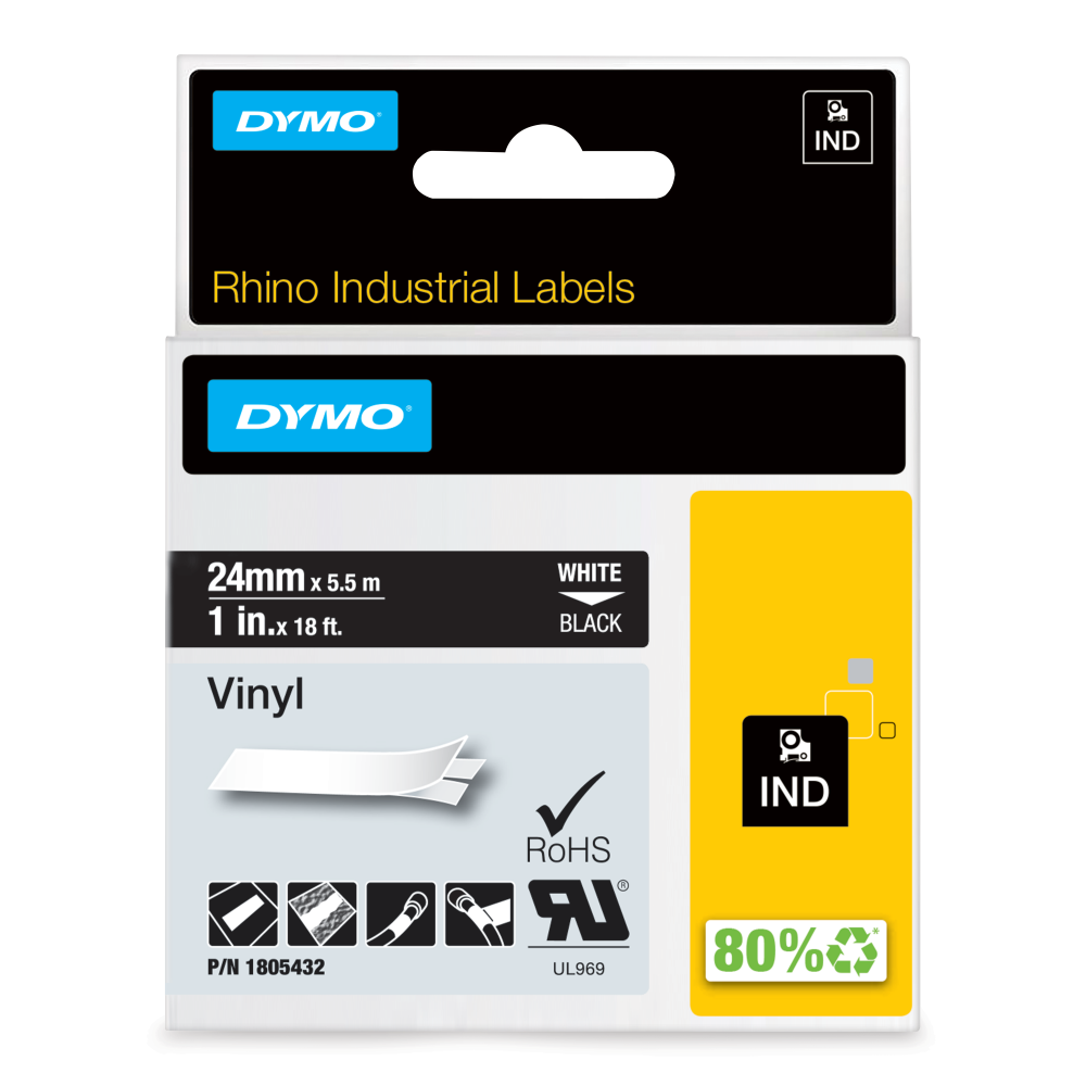 Dymo 1805432 24mm White on Black Tape