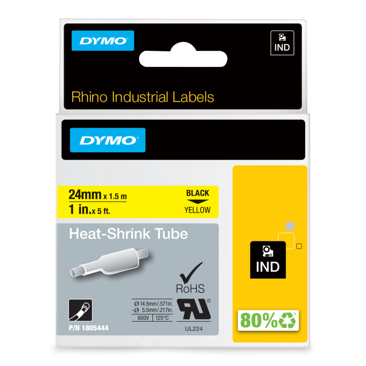 Dymo 1805444 24mm Yellow Heat Shrink Tube