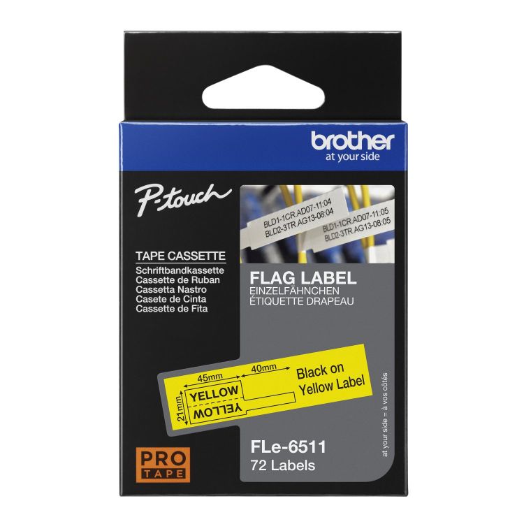 Brother FLE-6511 Die-cut Flexi Flag Label Black on Yellow 21x45mm