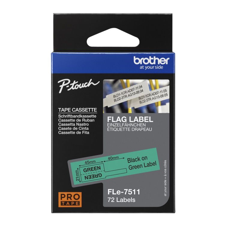 Brother FLE-7511 Die-cut Flexi Flag Label Black on Green 21x45mm