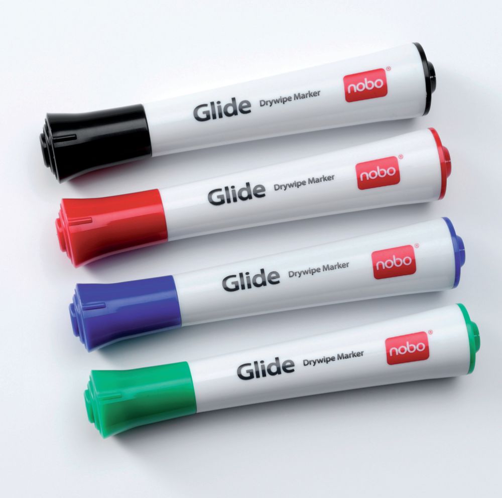 Nobo 1902077 Glide Drywipe Markers Fine [Pack of 4]