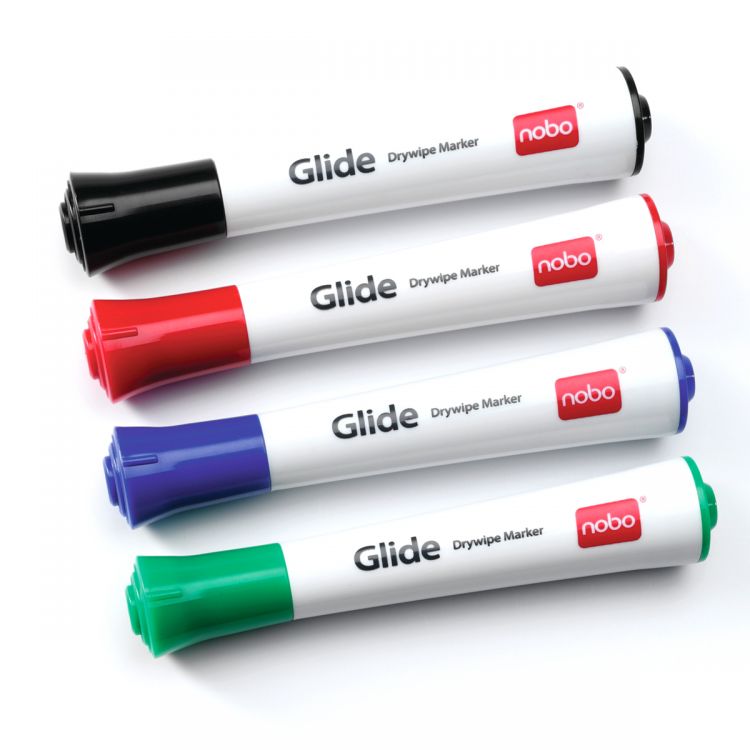 Nobo 1902077 Glide Drywipe Markers Fine [Pack of 4]