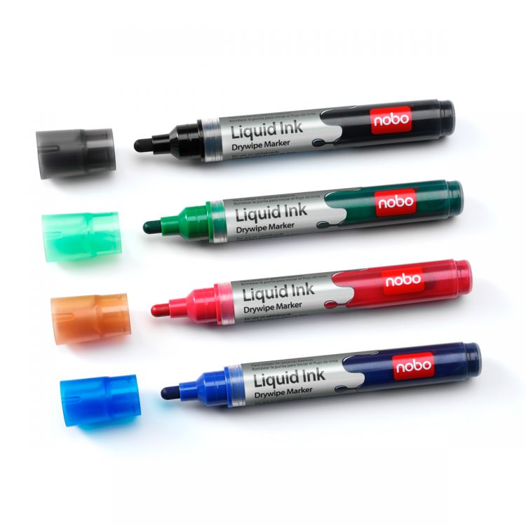 Nobo 1902408 Liquid Ink Drywipe Markers [Pack of 4]