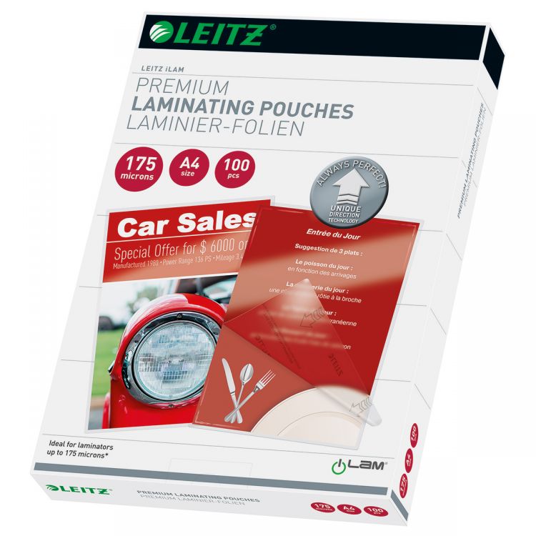 Leitz A4 Unique Direction Technology iLAM Laminating Pouch 2x175 Micron [Pack of 100]