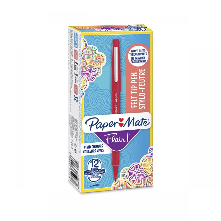 PaperMate S0190993 Flair Red Pen 1.1mm Medium Tip Box of 12