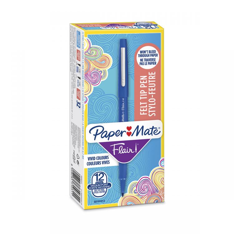 PaperMate S0191013 Flair Pen 1.1mm Medium Tip Blue Box of 12