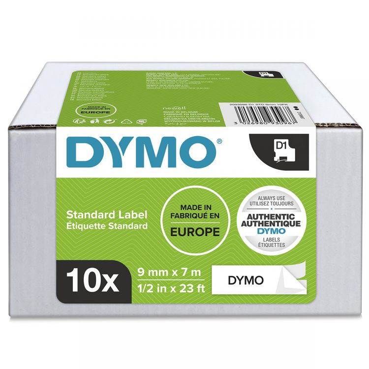 Dymo 40913 D1 9mm x 7m Black on White Tape 10 Pack