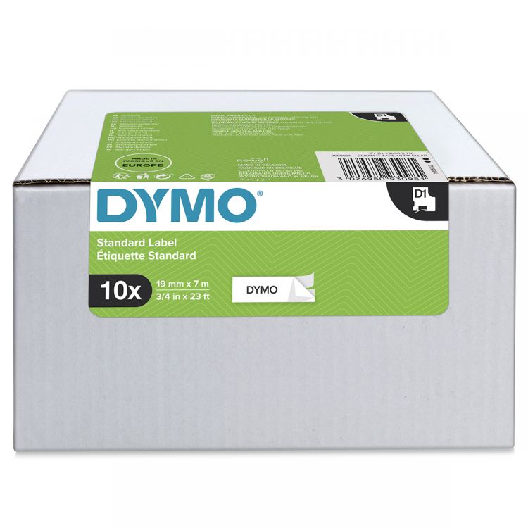 Dymo 45803 D1 19mm x 7m Black on White Tape 10 Pack