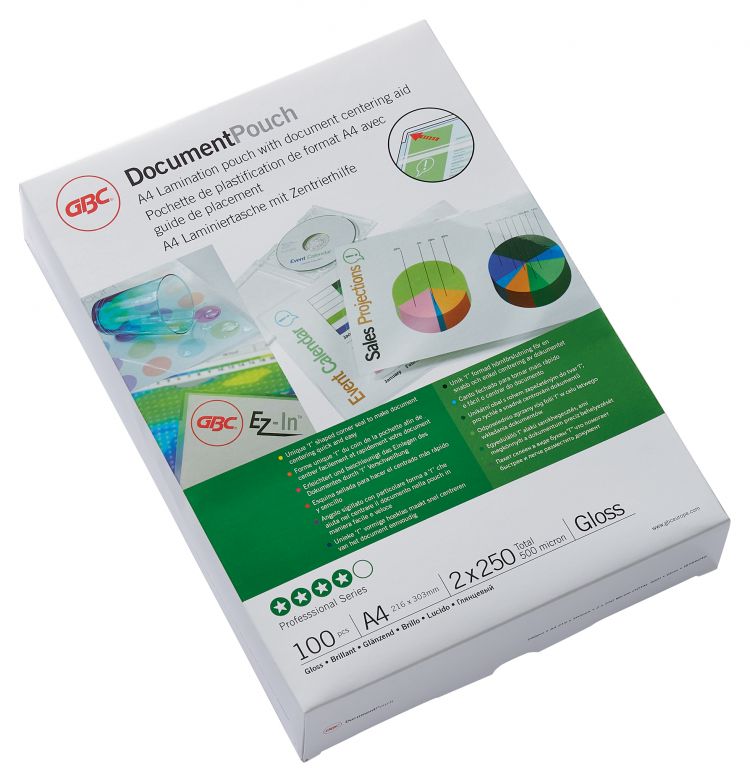 GBC IB586040 A4 2x250 Micron Gloss Laminating Pouches [Pack of 100]