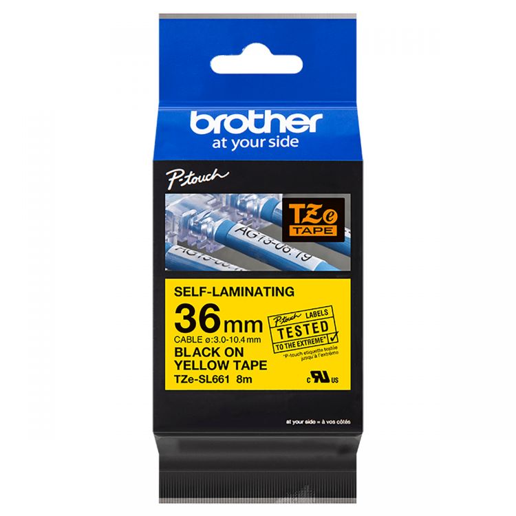 Brother TZESL661 36mm Black on Yellow Self Laminating Tape