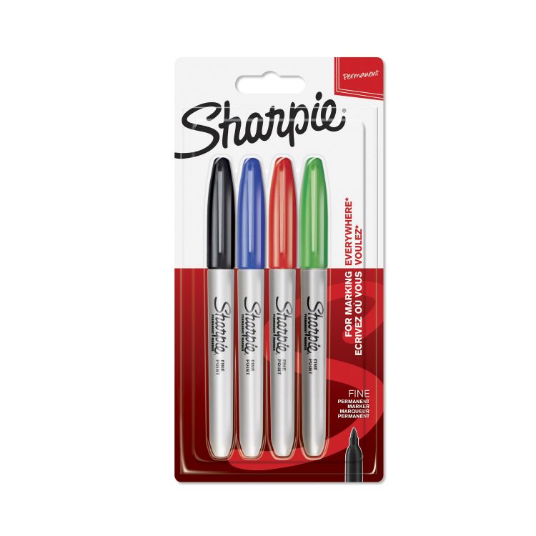 Sharpie 1985858 Assorted Colour Permanent Marker 0.9mm Fine Tip [Pack of 4]