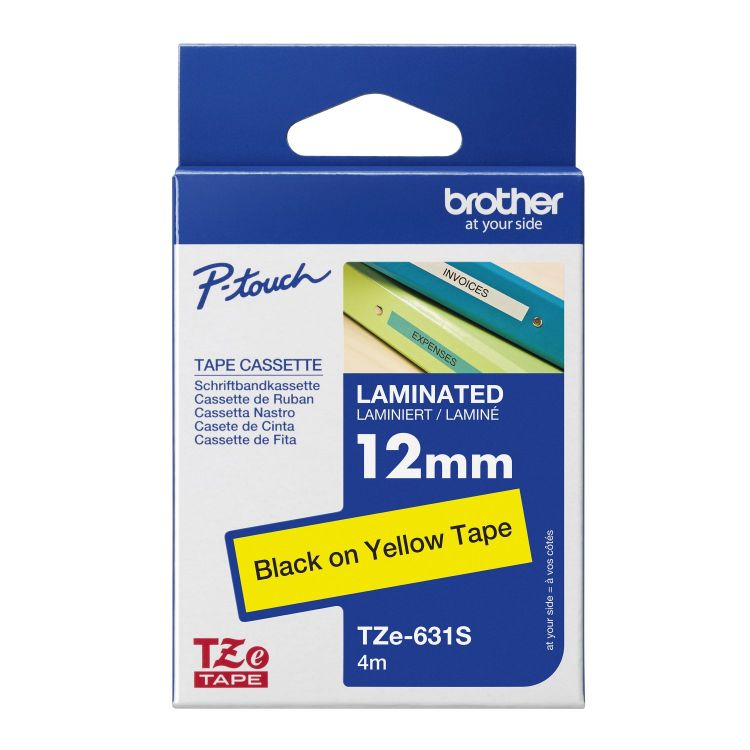 Brother TZE631S Black on Yellow 4m x 12mm Gloss Tape
