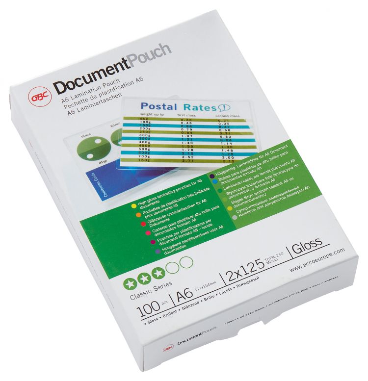 GBC 3740442 A6 Gloss Document Pouch 125 micron [Pack of 100]