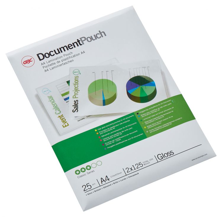 GBC 3740482 A4 Gloss Document Pouch 125 micron [Pack of 25]