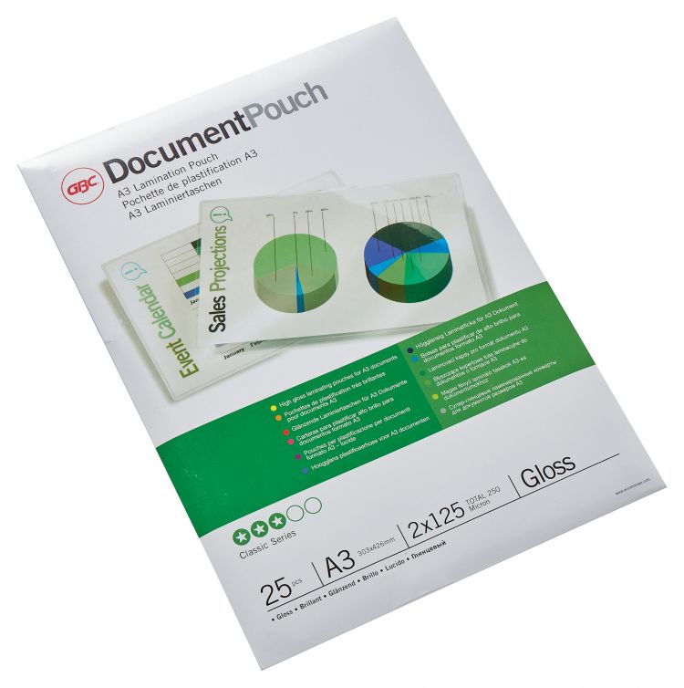 GBC 3747237 A3 Gloss Document Pouch 125 micron [Pack of 25]