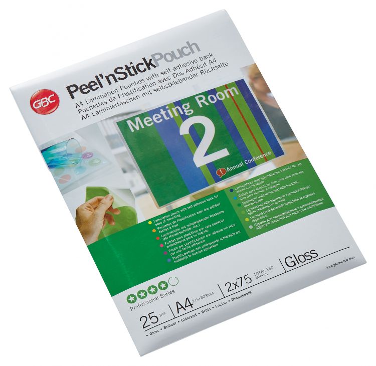 GBC 3747527 A4 Peel n Stick Gloss Pouch 75 Micron [Pack of 25]