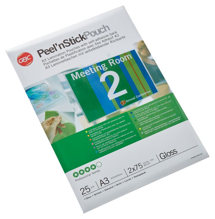 GBC 3747526 A3 Peel n Stick Gloss Pouch 75 Micron [Pack of 25]