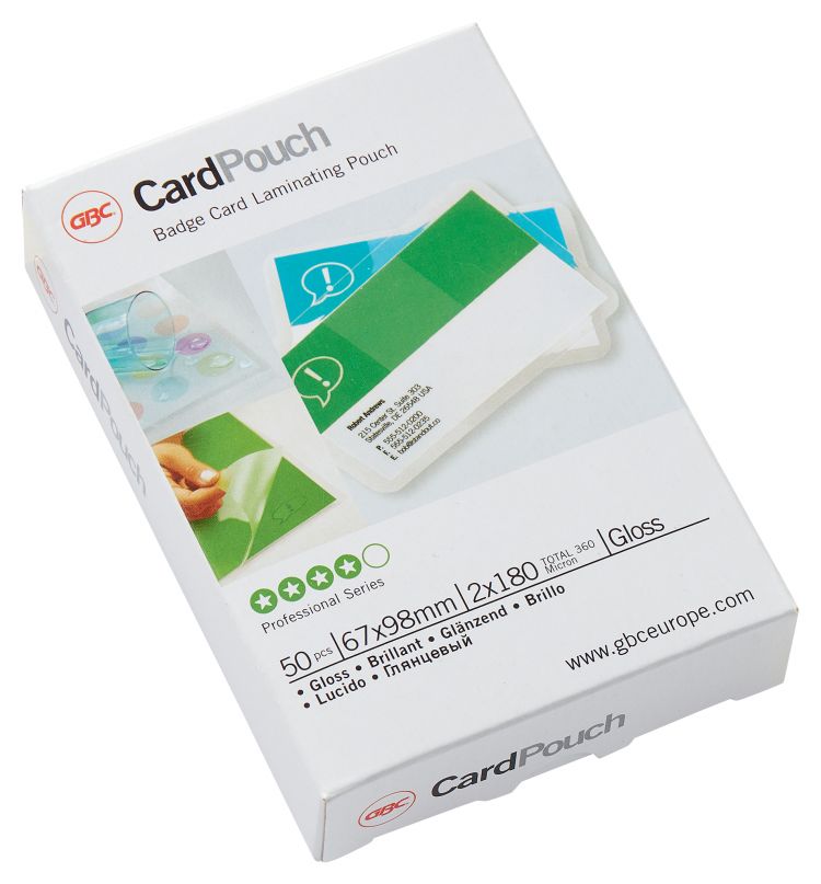 GBC 41611E 67x99mm Gloss Card Pouch 180 Micron [Pack of 100]