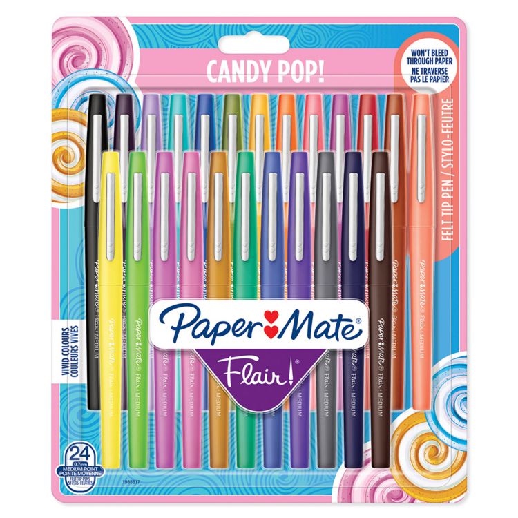 PaperMate 1985617 Flair Candy Pop Felt pens Pack of 24 Assorted Colours