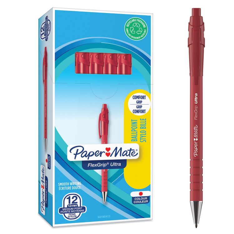 PaperMate S0190413 Flexgrip Ultra Retractable Ballpoint Red Pen 1mm Box of 12