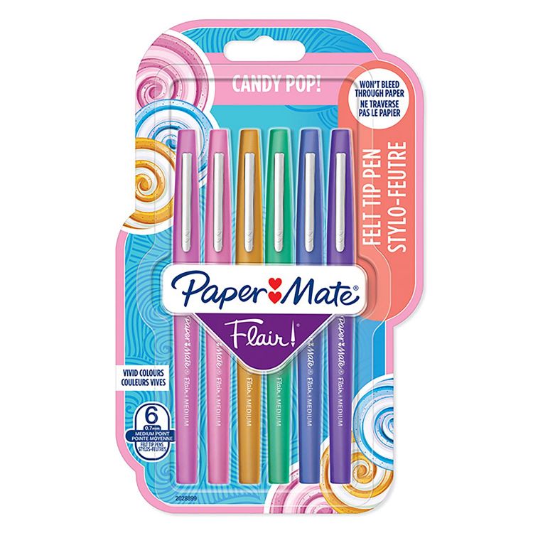 PaperMate 2028899 6 Pack Assorted colours Flair Candy Pop Felt Pens Box of 12 packs