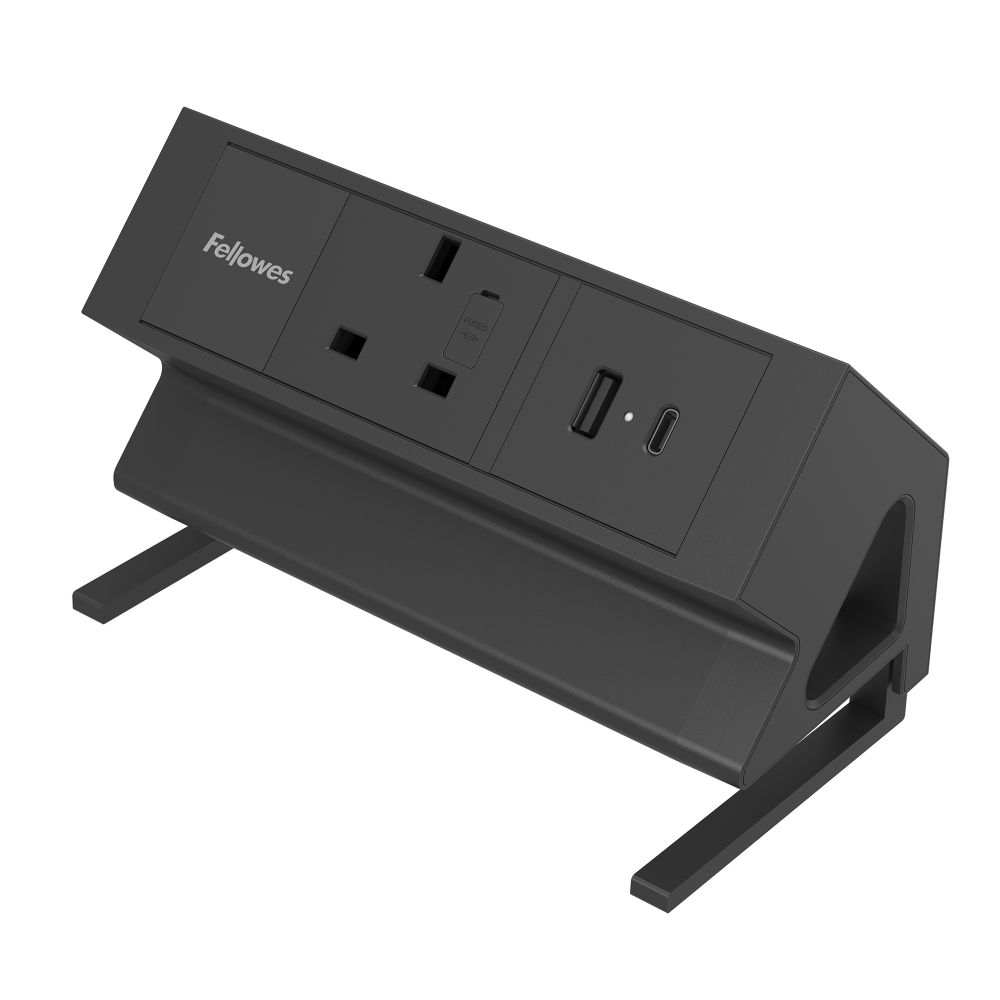 Fellowes Power Desk 1 Socket, 1 USB-A and 1 USB-C Ports Black