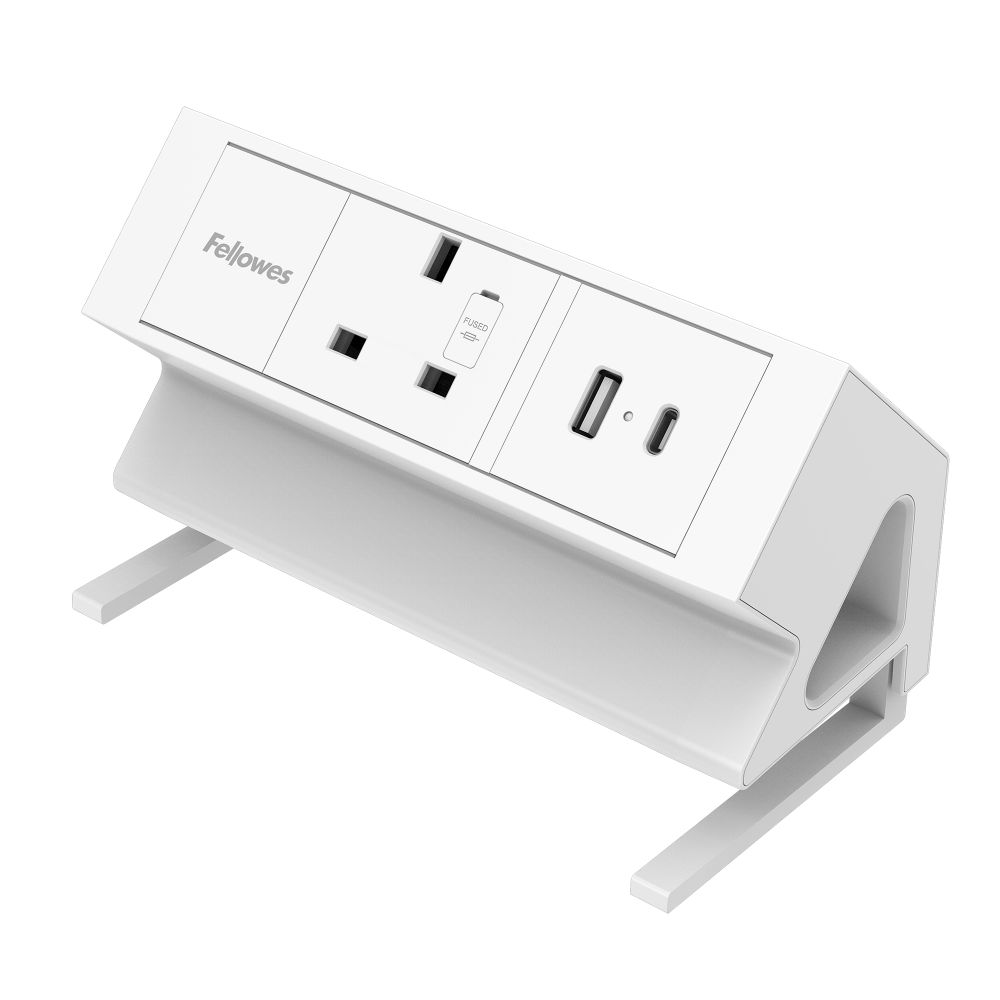 Fellowes Power Desk 1 Socket, 1 USB-A and 1 USB-C Ports White