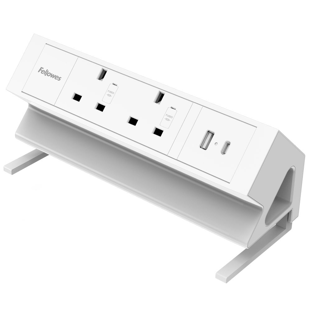 Fellowes Power Desk 2 Sockets, 1 USB-A and 1 USB-C Ports White
