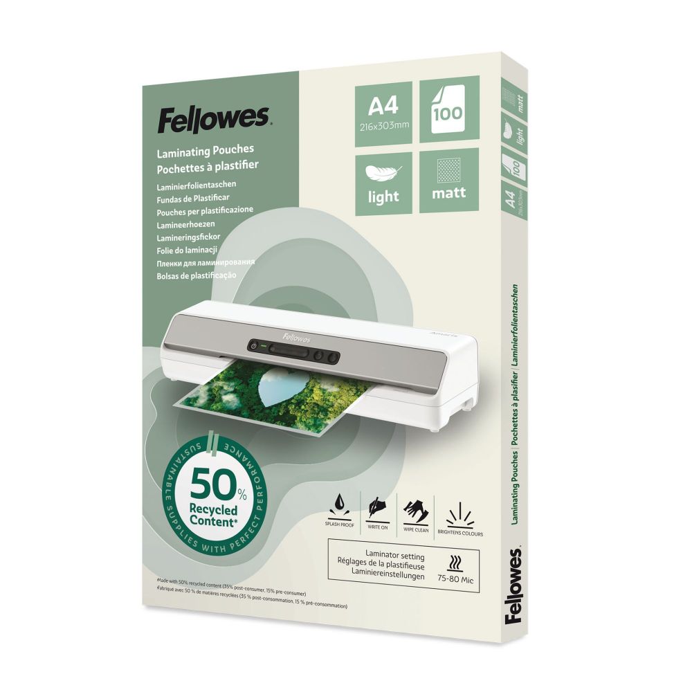 Fellowes Recycled A4 Matt Laminating Pouch [Pack of 100]