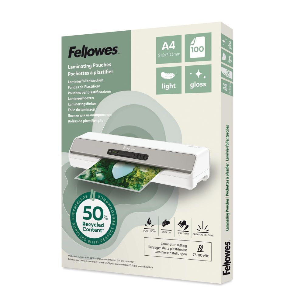 Fellowes Recycled A4 Gloss Laminating Pouch [Pack of 100]
