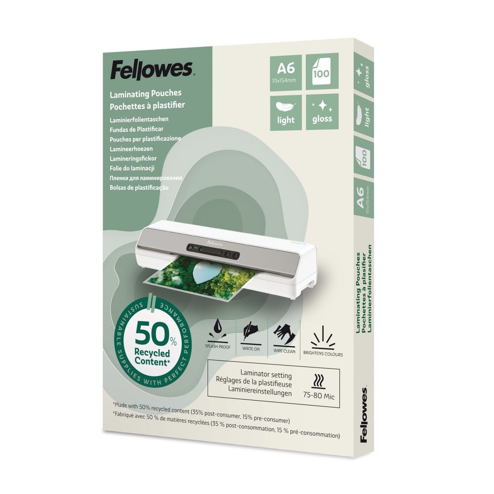 Fellowes Recycled A6 Gloss Laminating Pouch [Pack of 100]